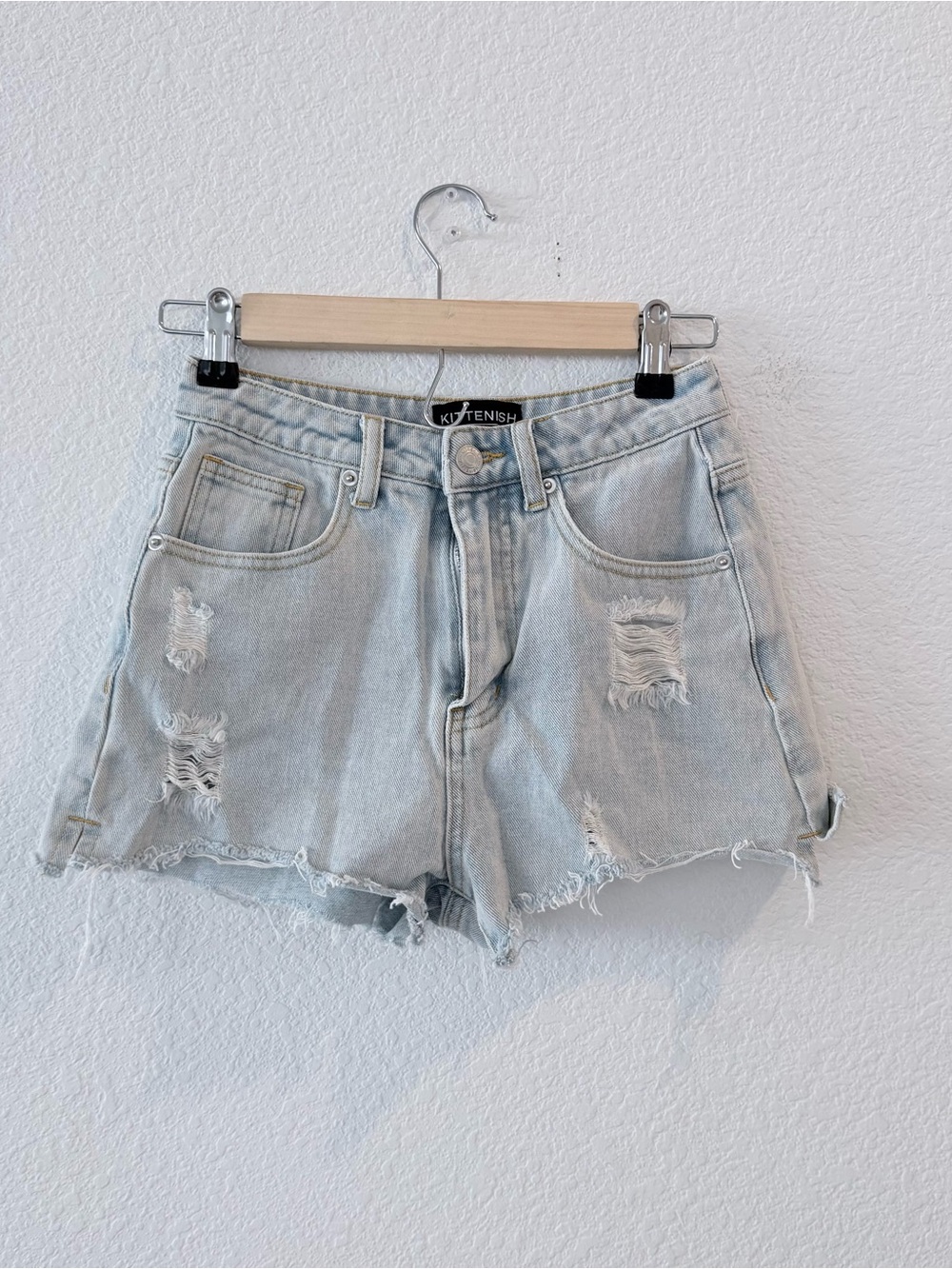 Kittenish- High Rise Light Wash Distressed Shorts - Size 24